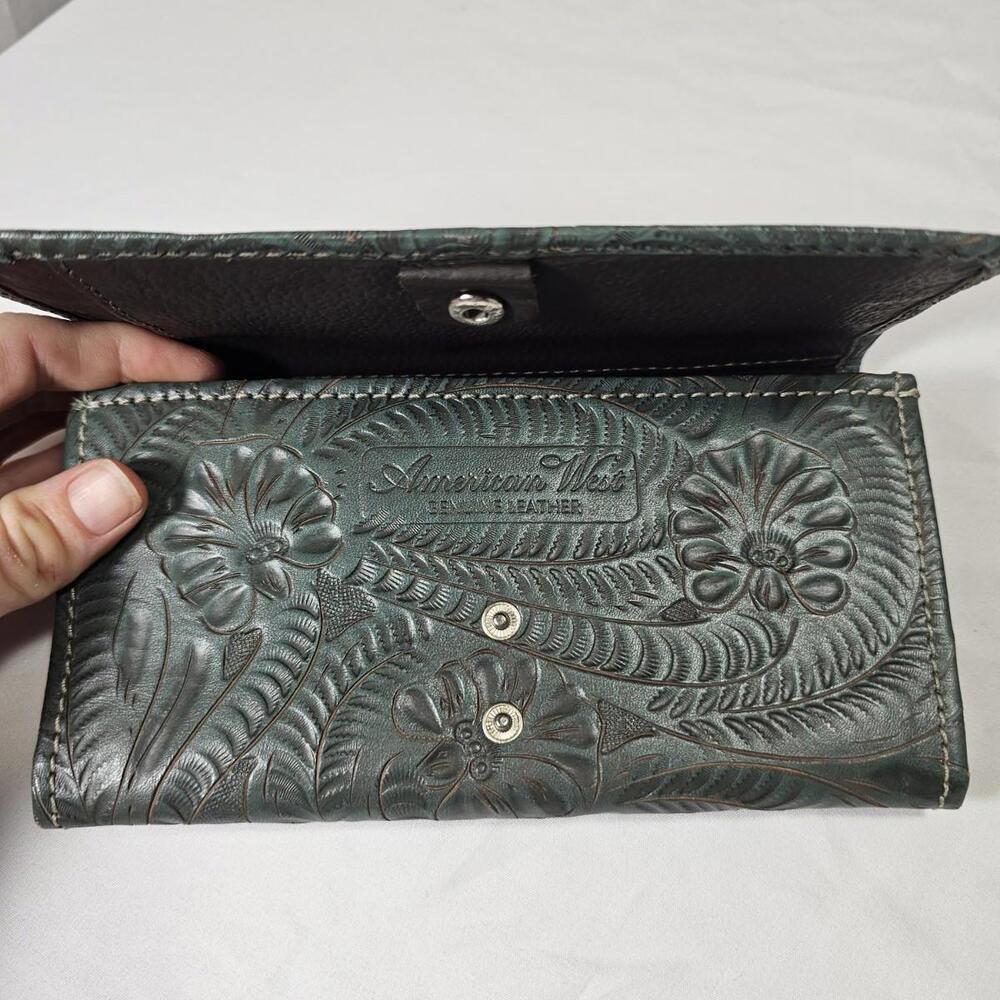 American West Women's Ladies Tri-Fold Wallet Turquoise-Vintage - Picture 4 of 10